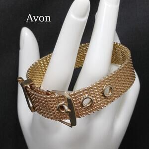 Vintage Avon Mesh Bracelet, Belt Buckle Style, 1970s, Gold Tone